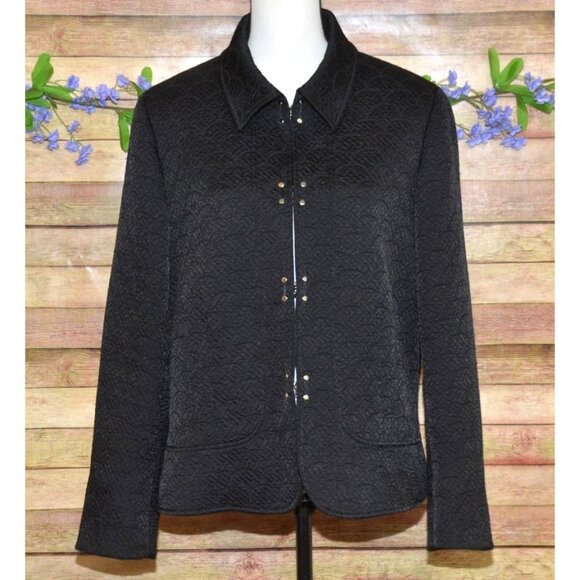 Chico's Womens Black Jacket Size 2 US L 12/13 Quilted Textured Career Casual - Picture 1 of 10